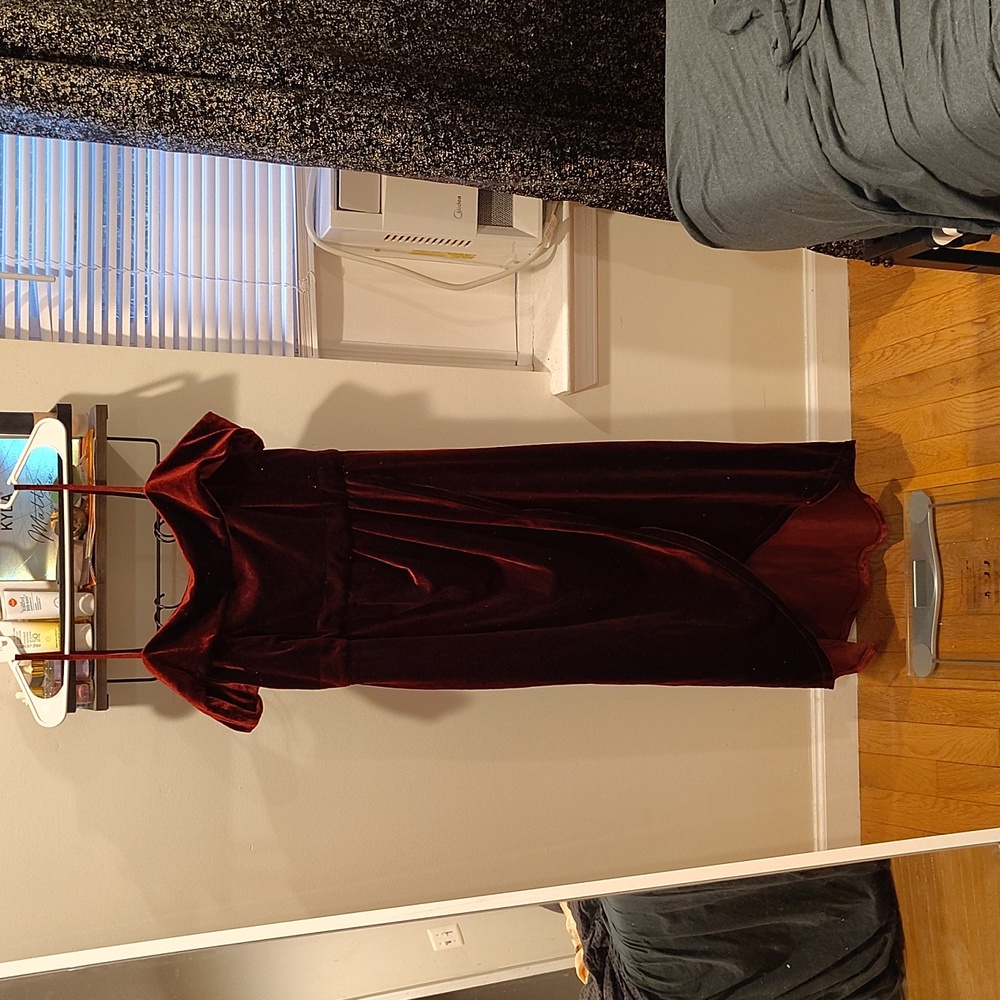 Velvet Red Off the Shoulder Maxi Dress